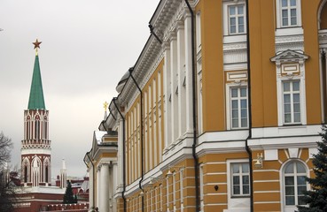 Fototapeta premium Architecture of Moscow Kremlin. Popular landmark. UNESCO World Heritage Site. Color photo.