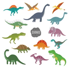 Behang Dinosaurussen Vectorillustratie van happy Cartoon Dinosaur Character Set