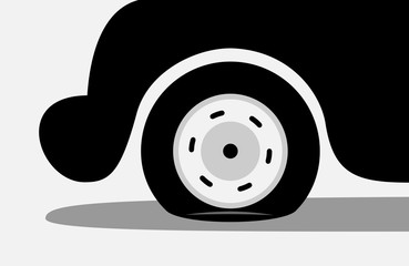Flat tire / have a puncture of tyre. Auto and car is immobile because failure and defect on the wheel. Vector illustration, flat design style