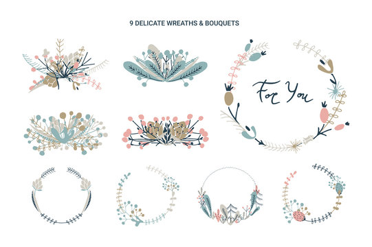 Wreaths and bouquets floral collection.