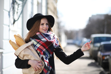 Girl on a walk in sunny weather