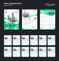 Set Green Desk Calendar 2018 year size 6 x 8 inch template, Set of 12 Months, wall calendar