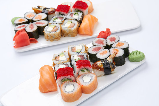 sushi set on the white background