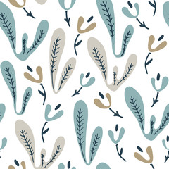 Wildwood floral seamless pattern. Vector forest print.