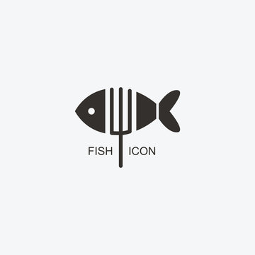 Fish logo template for design. Icon of seafood restaurant. Illustration of graphic flat style