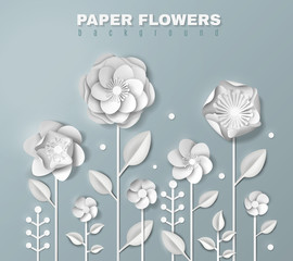 Realistic Paper Flowers Background