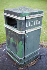 Old litter bin close up shot. Garbage concept