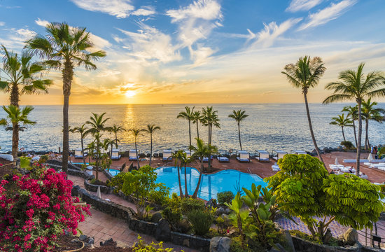 Sunset on the Adeje coast, Tenerife, Spain