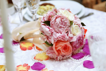 Pink and white engagement bouquet