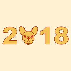 Numbers 2018 with dog head on beige background