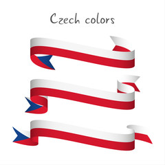 Set of three modern colored vector ribbon with the Czech tricolors isolated on white background, abstract Czech flag, Made in Czech Republic logo, Czechia