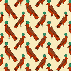 Egyptian Birds symbols in vintage style, vector seamless pattern.