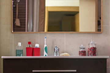 mirror and bathroom shelf