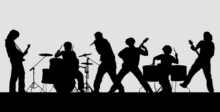Rock band silhouette on stage