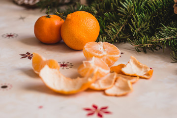 Winter decoration with pine and mandarins