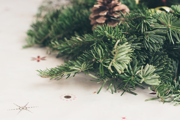 WInter decoration with green pine