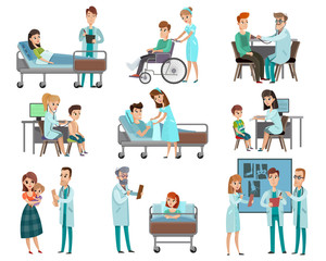 Fototapeta premium Doctors Patients Characters Set