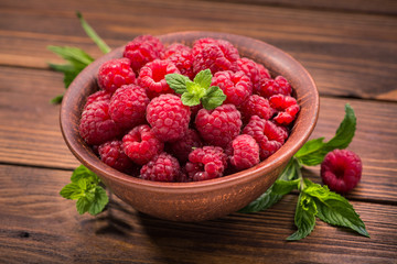 Red fresh raspberries