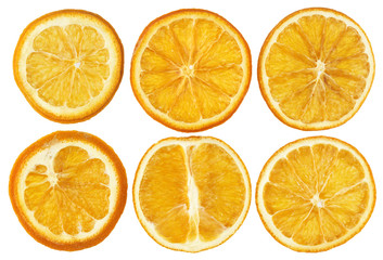 Dried oranges isolated on white background closeup