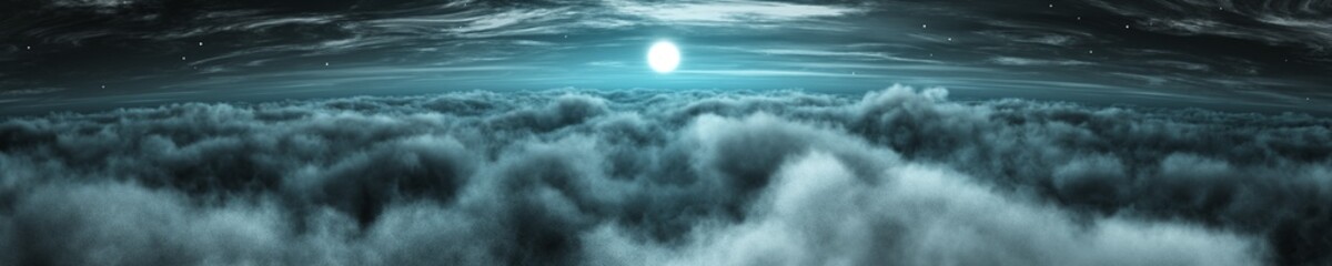 Panele Szklane Podświetlane  niebiański krajobraz, księżyc nad chmurami, renderowanie 3d
