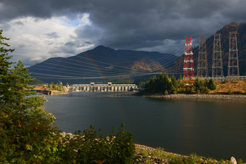Bonneville Lock and Dam view in the Columbia River Gorge and Eagle Creek after forest fire....