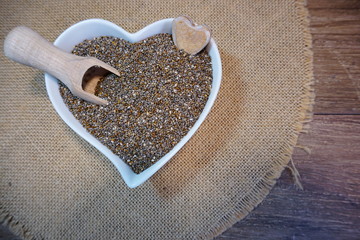 Healthy chia seeds (lat. Salvia hispanica) in small bowl.Selective Focus
