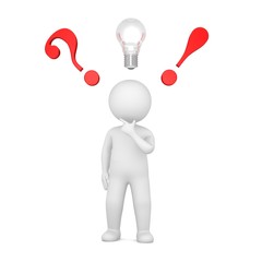 idea man idea people inspiration and creativity sign symbol with red 3d question mark and exclamation point isolated on white