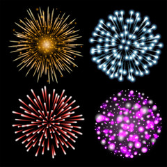 Set of colorful fireworks.