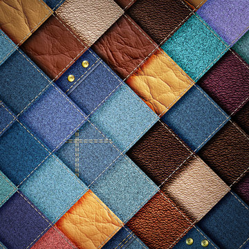 Leather And Jeans Patchwork Background