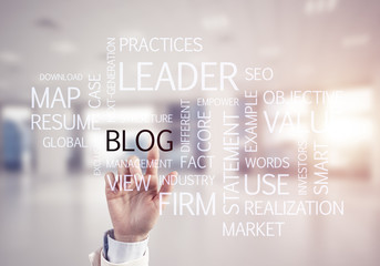 Concept of modern business with palm choocing on of keywords for