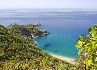 Top view of a beautiful beach with clear turquoise water