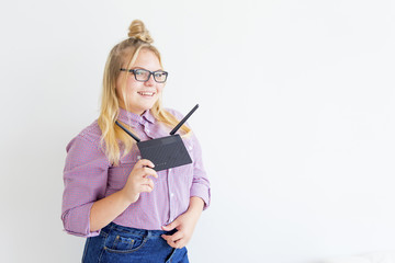 Girl working with wifi
