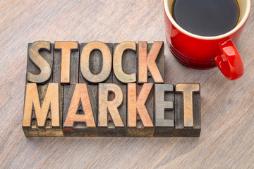 stock market word abstract in wood type