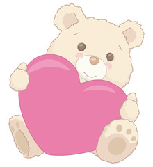 Cute Little Teddy Bear Holding a Heart Valentines Day Card