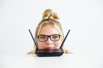 Girl working with wifi