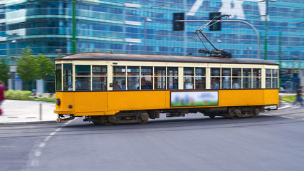 Fototapeta na wymiar Tram a Milano Lombardia Italia Europa