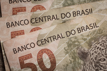 Notes of Real, Brazilian currency. Money from Brazil.