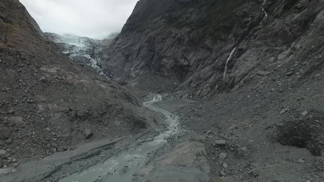 Aerial Drone moving forwards in Franz Josef Glacier New Zealand 4k