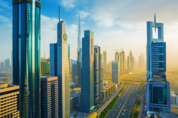 Dubai downtown skyscrapers and Sheikh Zayed road,Dubai,United Arab Emirates