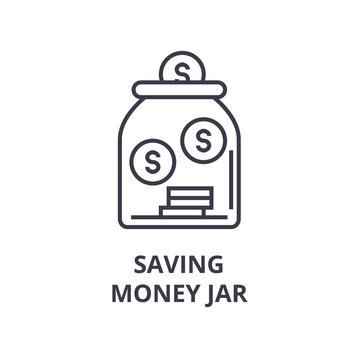 Saving Money Jar Line Icon, Outline Sign, Linear Symbol, Flat Vector Illustration