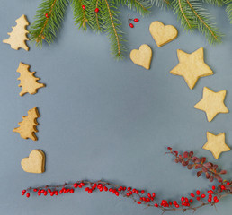 Christmas decoration - gingerbread cookies with fir branches