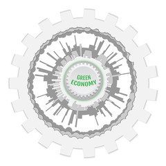 Green economy concept - Leaves, destroyed ecology, plants and gears. The technogenic concept. Vector illustration.