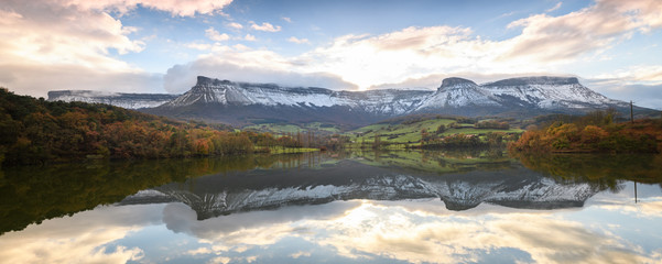 Fototapeta na wymiar amazing reflections at countryside reservoir