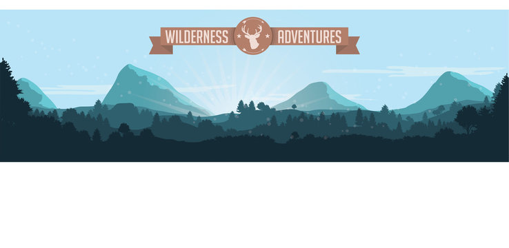 Wilderness Adventure Vector Landscape with Ribbon