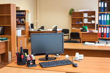 Clear working place with new computer equipments is ready for human resources