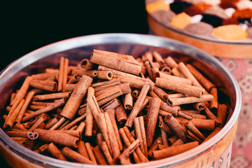 Cinnamon. Close-up of spice cinamon sold on the market