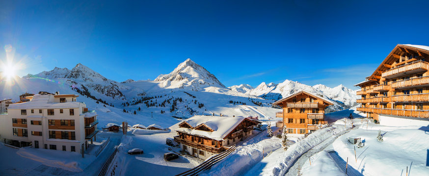 winter ski resort panorama with tyrolean village, Kuhtai, Austria