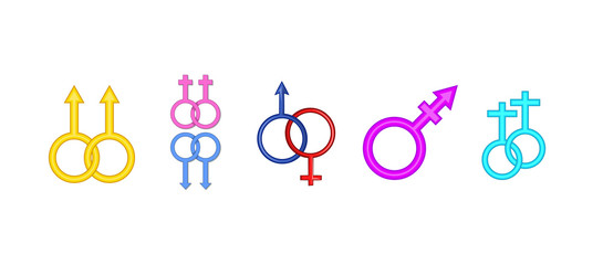 Gender symbol icon set, cartoon style
