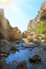 Waterfall in rocks Ein Gedi. Israel
