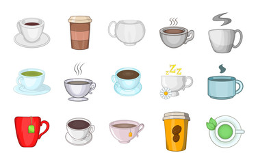 Cup icon set, cartoon style